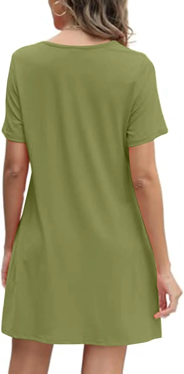 Women's Summer Dresses Pleated Dressy Casual Scooped Neck Beach Vacation T-Shirts Dresses Fashion Short Tunic Dresses