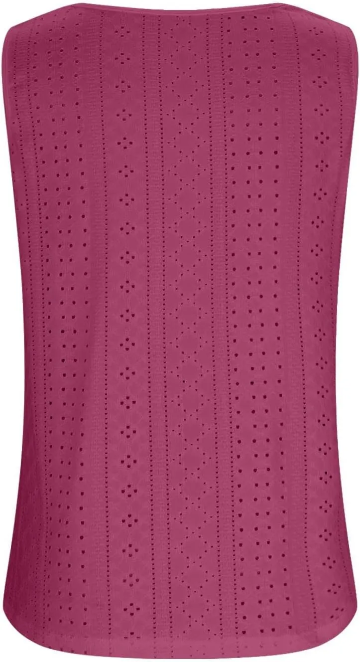 Women's Summer Eyelet Tank Tops 2025 Trendy Sleeveless Hollow Out Shirt Casual Basic Side Slit Beach Vacation Blouse