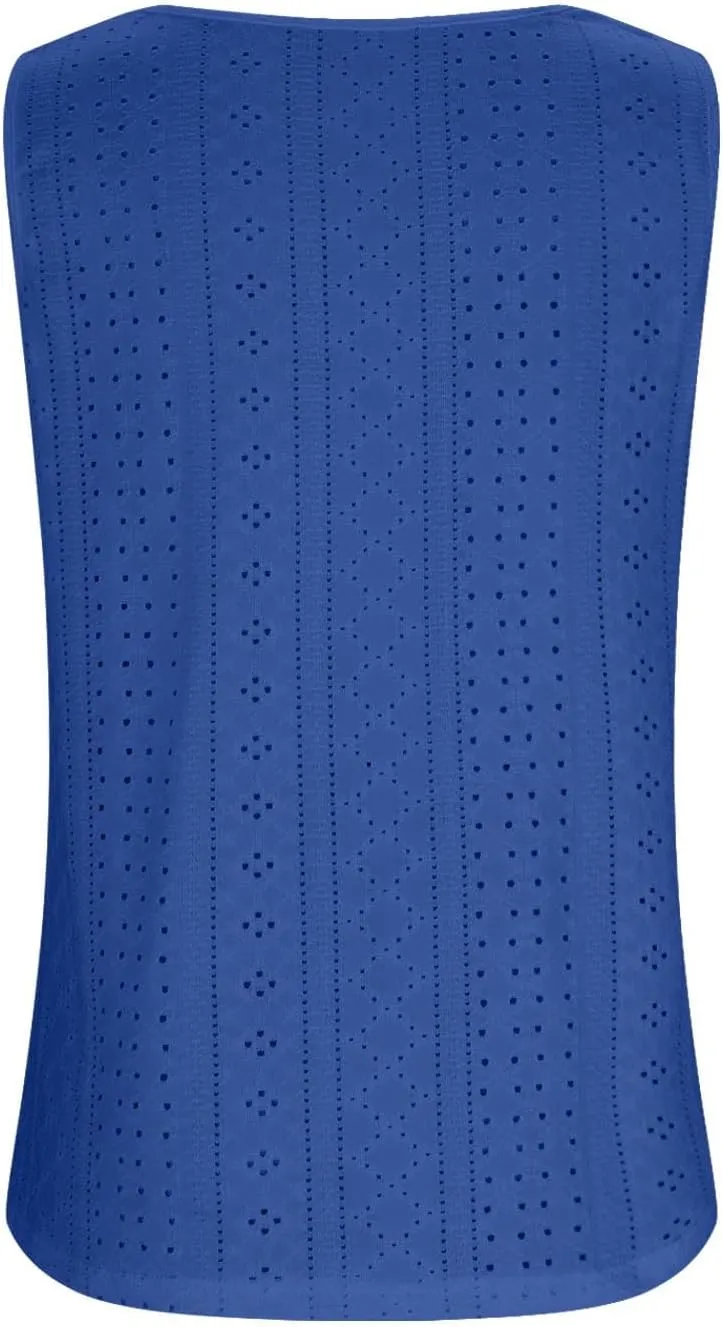 Women's Summer Eyelet Tank Tops 2025 Trendy Sleeveless Hollow Out Shirt Casual Basic Side Slit Beach Vacation Blouse