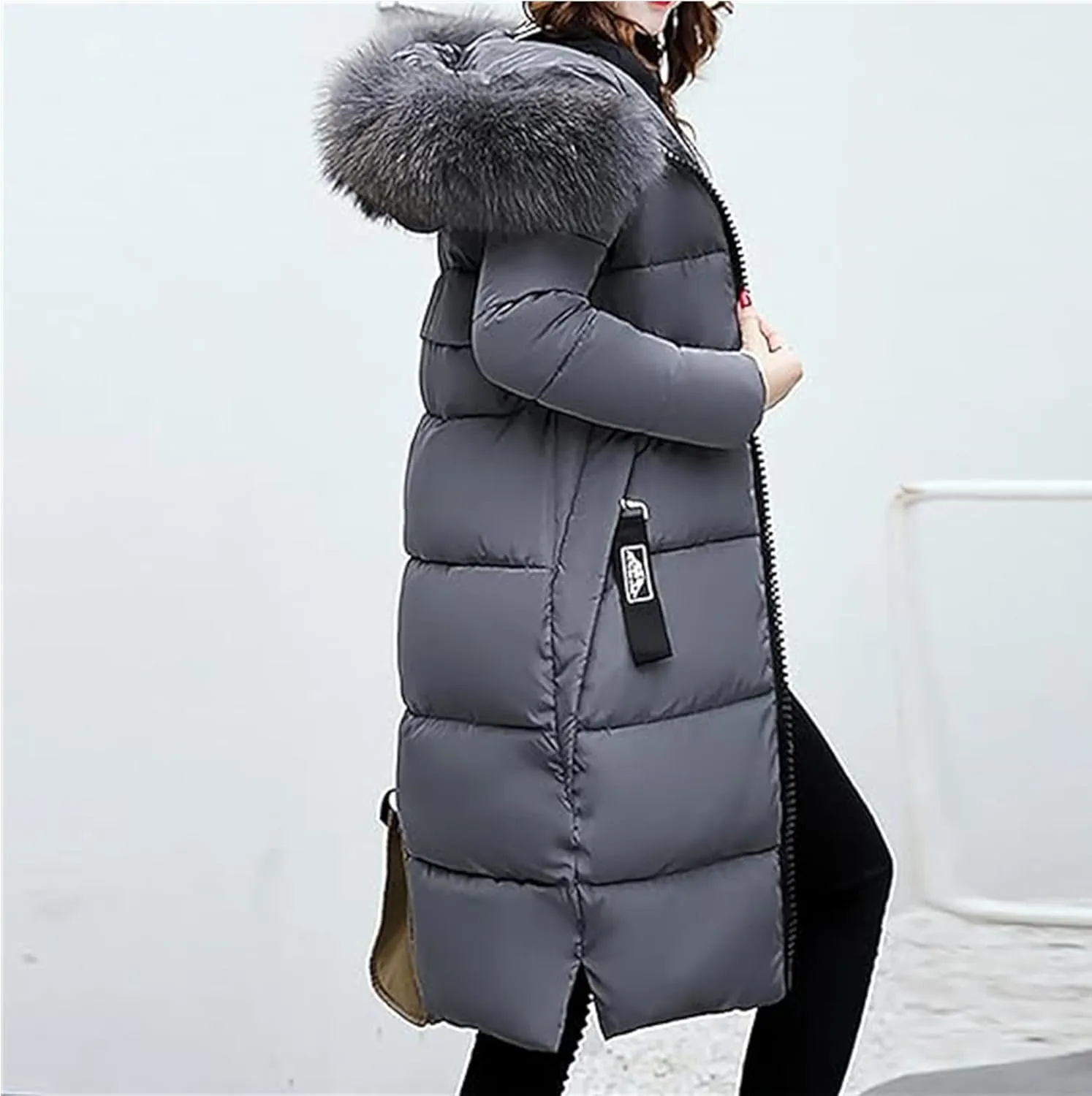 Womens Warm Down Jacket Winter Long Puffer Coats with Fur Hood,Outdoor Maxi Length Windproof Thick Quilted Outerwear