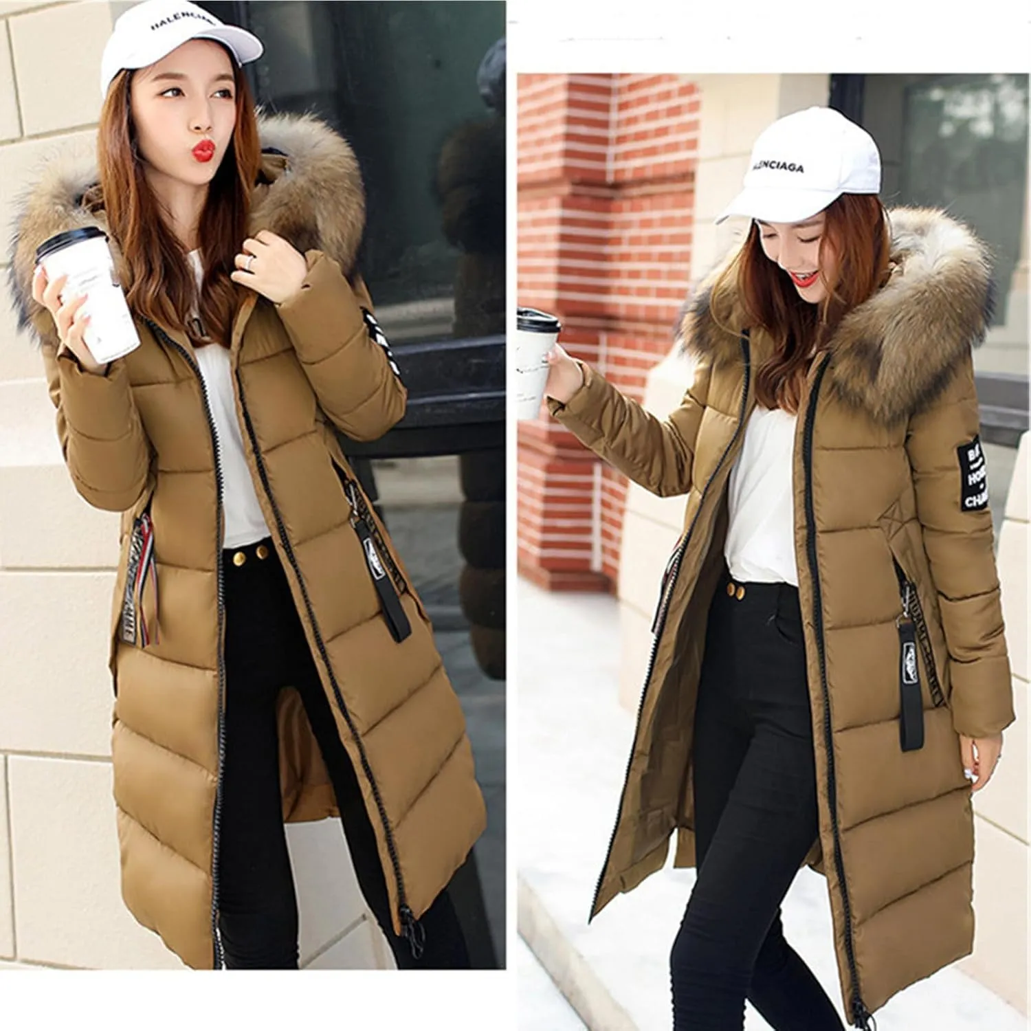 Womens Warm Down Jacket Winter Long Puffer Coats with Fur Hood,Outdoor Maxi Length Windproof Thick Quilted Outerwear