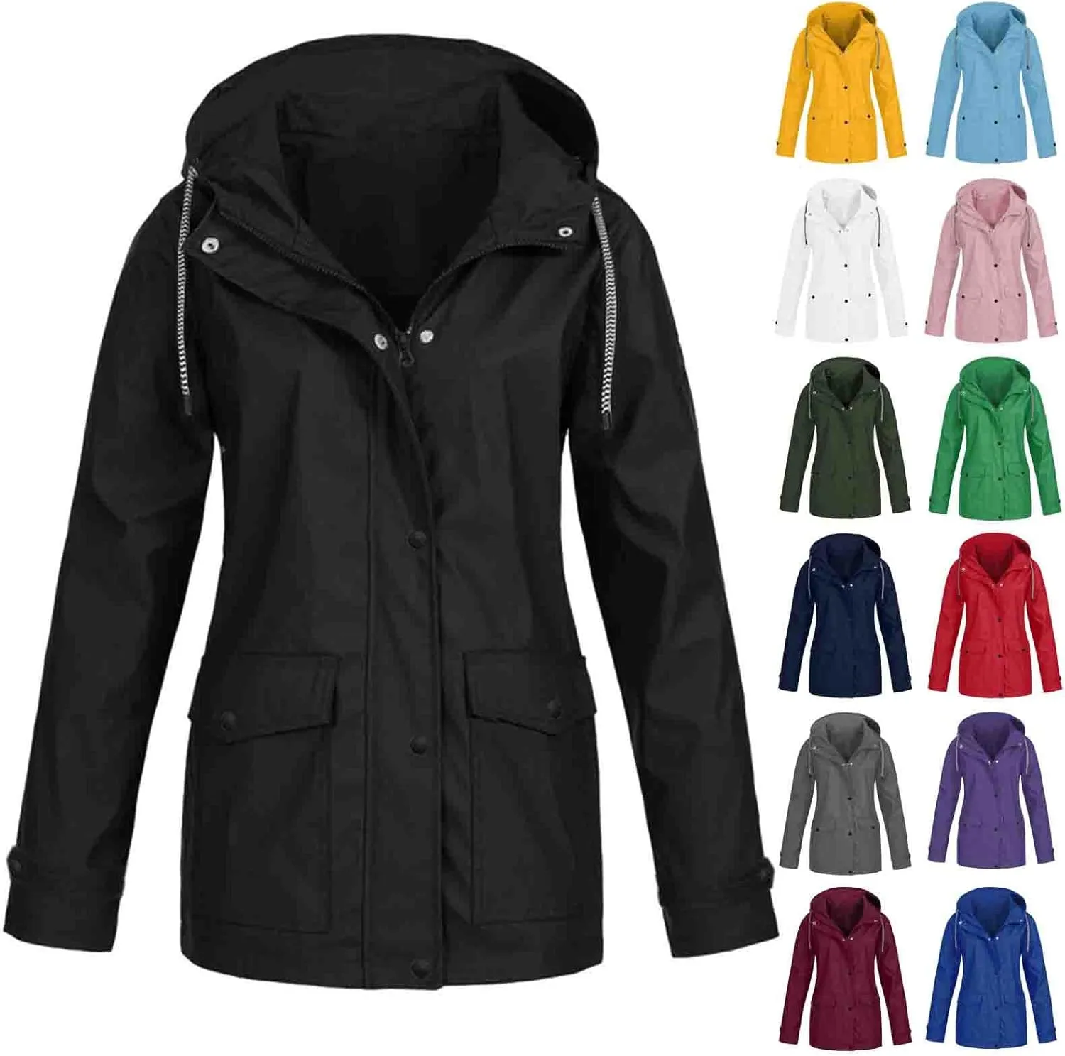 Womens Waterprof Rain Jacket Lightweight Hooded Raincoat Outdoor Hiking Travel Windproof Mountain Jacket Windbreaker