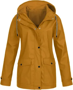 Womens Waterprof Rain Jacket Lightweight Hooded Raincoat Outdoor Hiking Travel Windproof Mountain Jacket Windbreaker