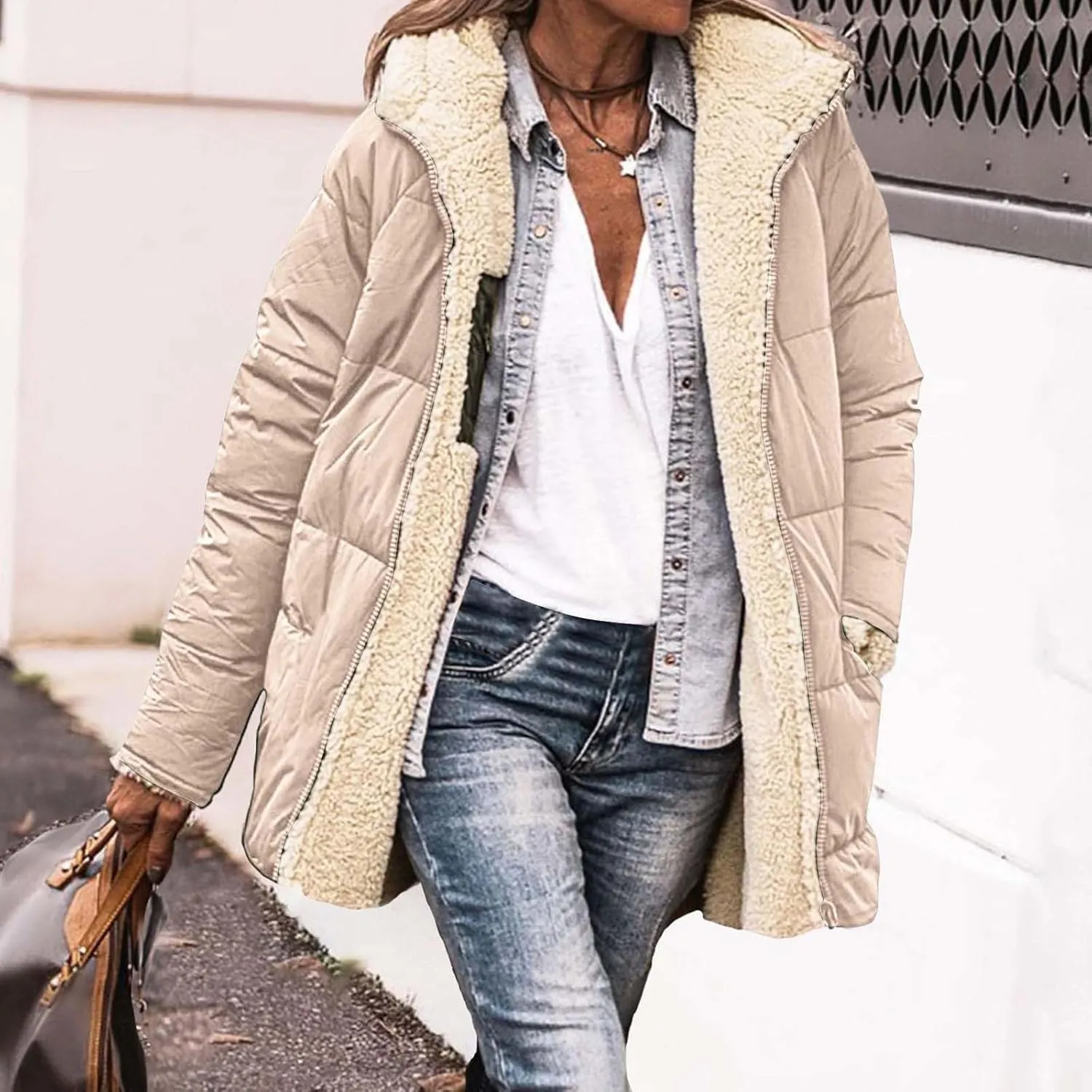 Womens Winter Coats Fleece Lined Thicken Puffer Jackets Sherpa Warm Waterproof Parka Outwear With Fur Hood