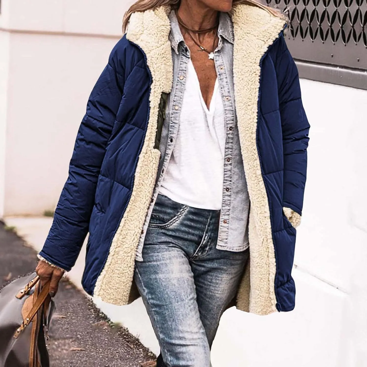 Womens Winter Coats Fleece Lined Thicken Puffer Jackets Sherpa Warm Waterproof Parka Outwear With Fur Hood
