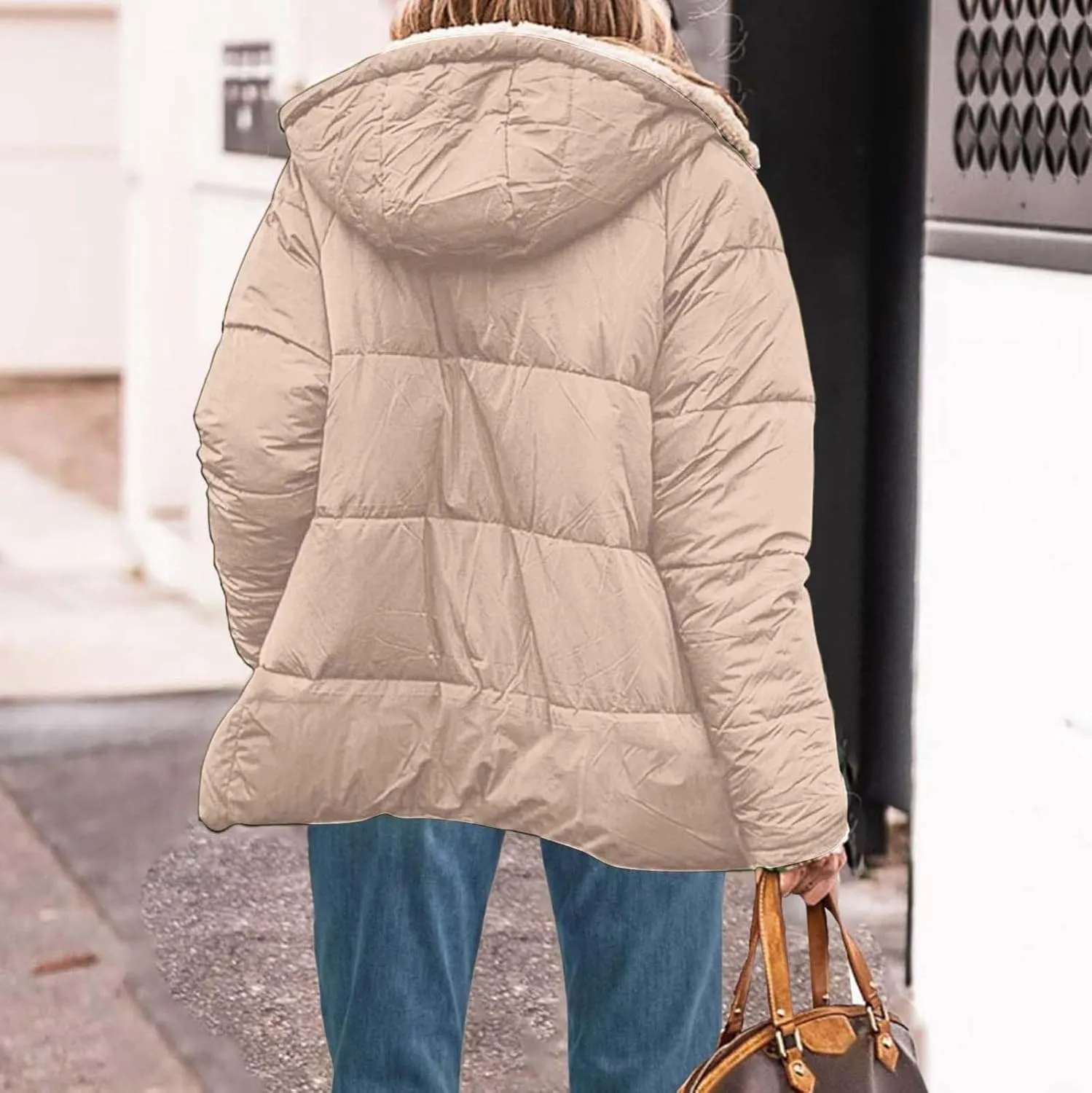 Womens Winter Coats Fleece Lined Thicken Puffer Jackets Sherpa Warm Waterproof Parka Outwear With Fur Hood