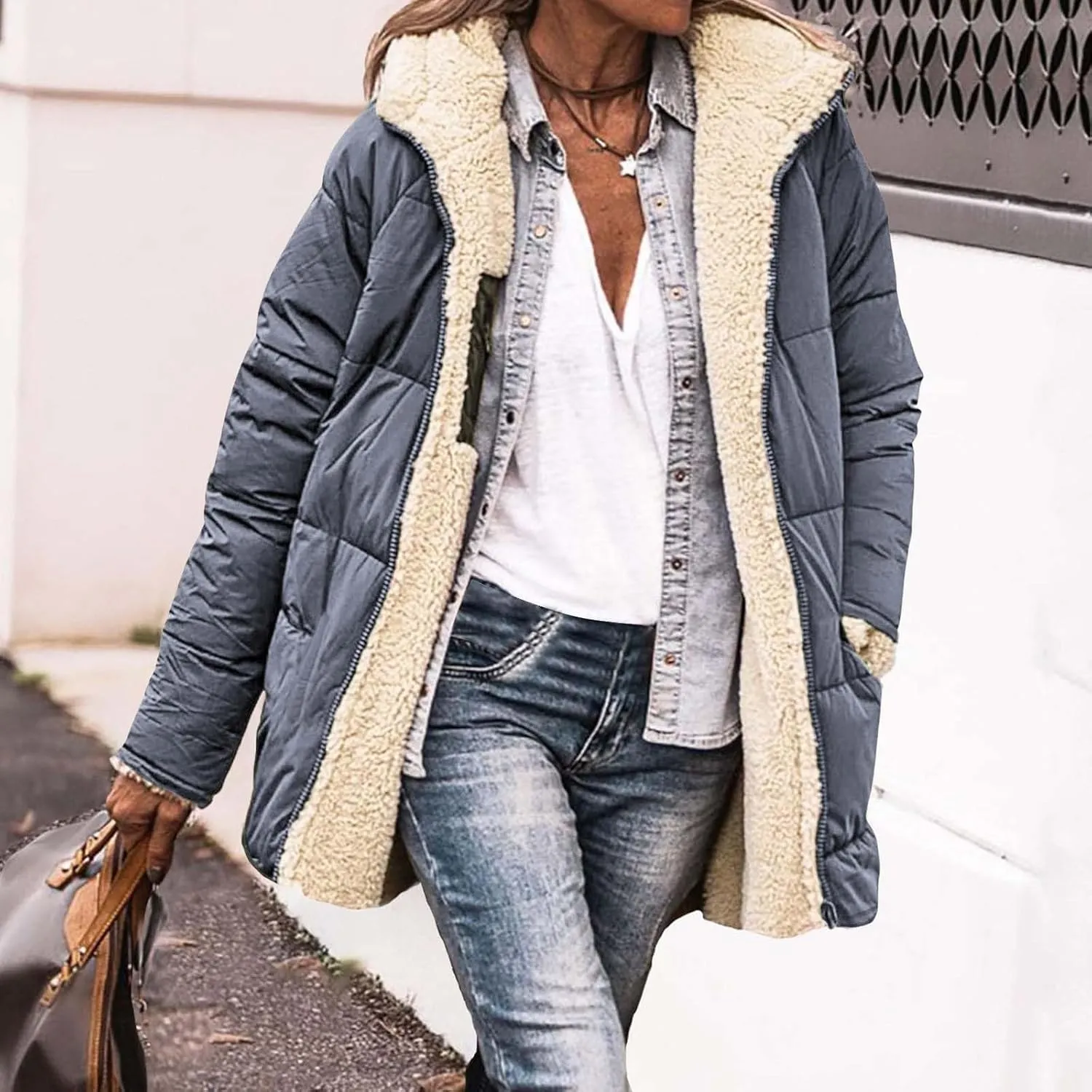 Womens Winter Coats Fleece Lined Thicken Puffer Jackets Sherpa Warm Waterproof Parka Outwear With Fur Hood