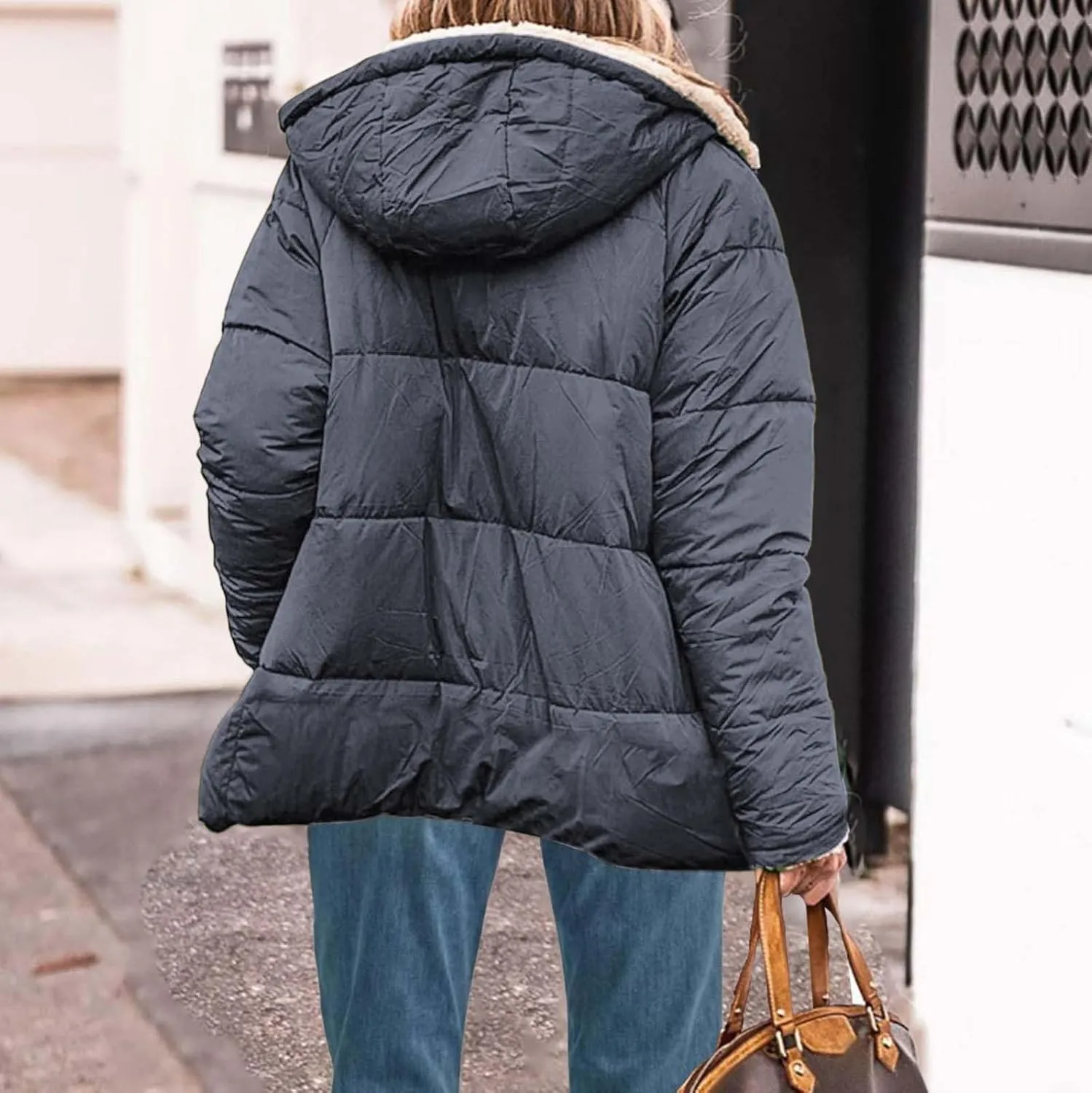 Womens Winter Coats Fleece Lined Thicken Puffer Jackets Sherpa Warm Waterproof Parka Outwear With Fur Hood