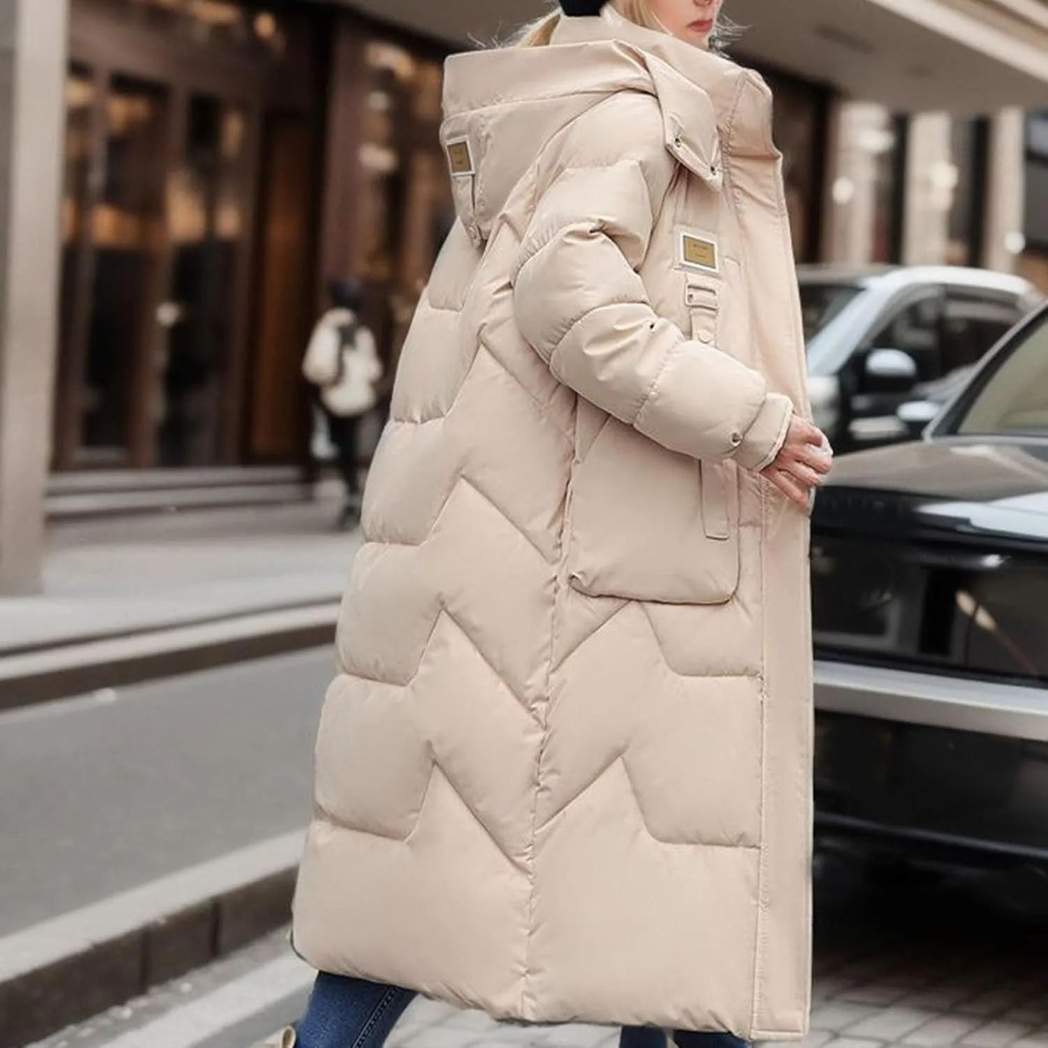Women's Winter Coats with Hooded Puffer Down Jackets Parka Long Overcoat Warm Cotton Bread Jacket Quilted Outerwear