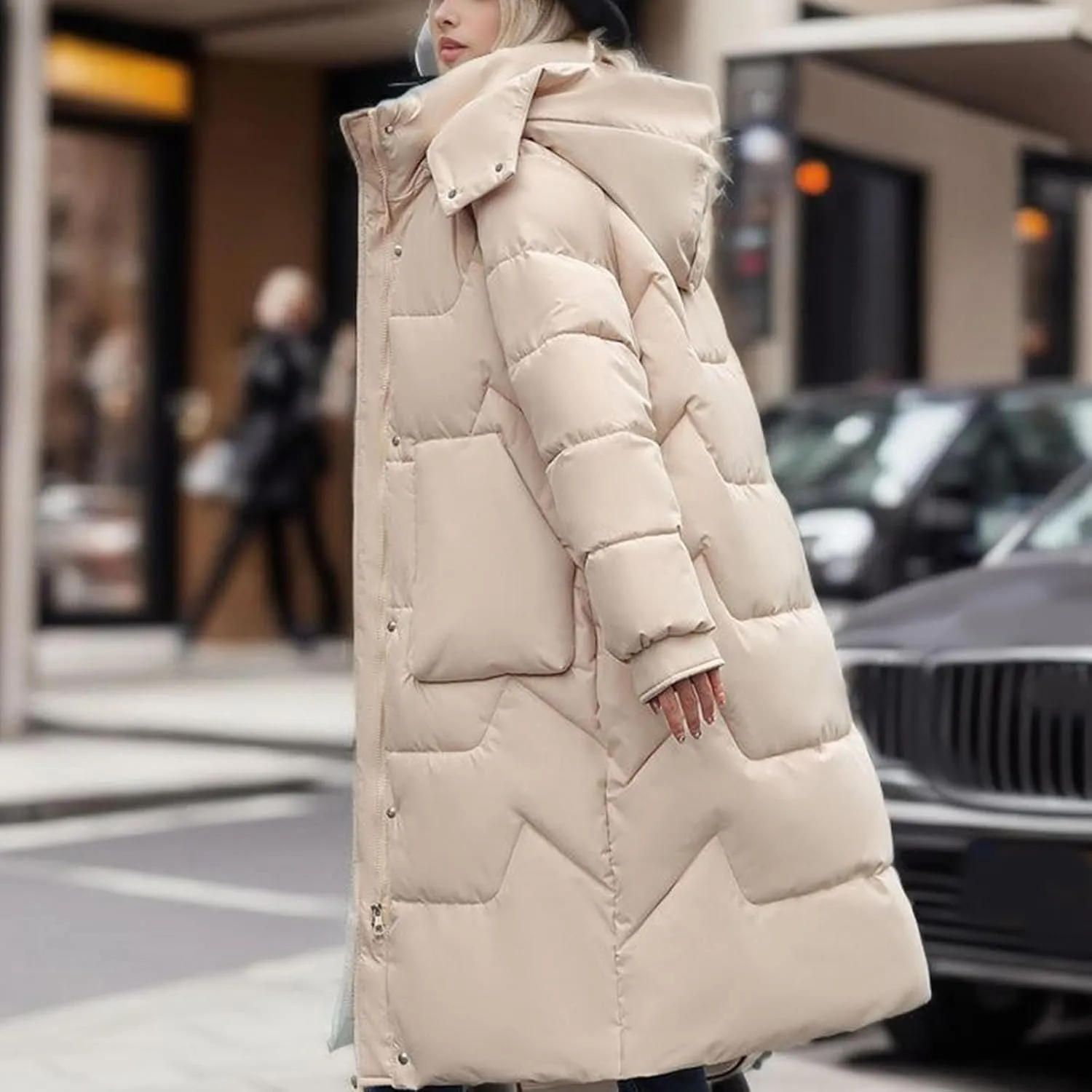 Women's Winter Coats with Hooded Puffer Down Jackets Parka Long Overcoat Warm Cotton Bread Jacket Quilted Outerwear