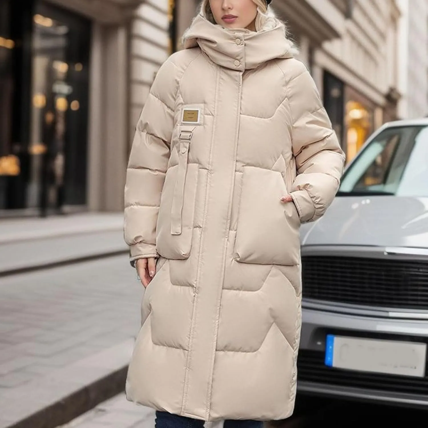 Women's Winter Coats with Hooded Puffer Down Jackets Parka Long Overcoat Warm Cotton Bread Jacket Quilted Outerwear