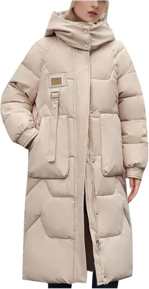 Women's Winter Coats with Hooded Puffer Down Jackets Parka Long Overcoat Warm Cotton Bread Jacket Quilted Outerwear
