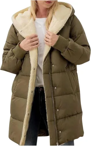 Womens Winter Jacket, Zipper Puffer Down Jackets Long Sleeve Casual Outerwear Trendy Mid Long Warm Outerwear