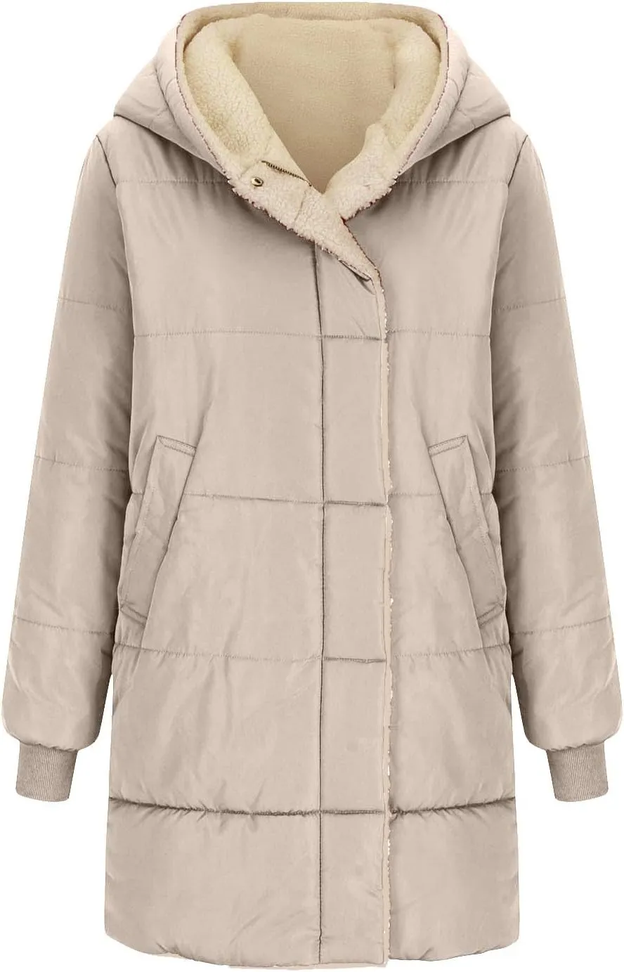 Womens Winter Jacket, Zipper Puffer Down Jackets Long Sleeve Casual Outerwear Trendy Mid Long Warm Outerwear