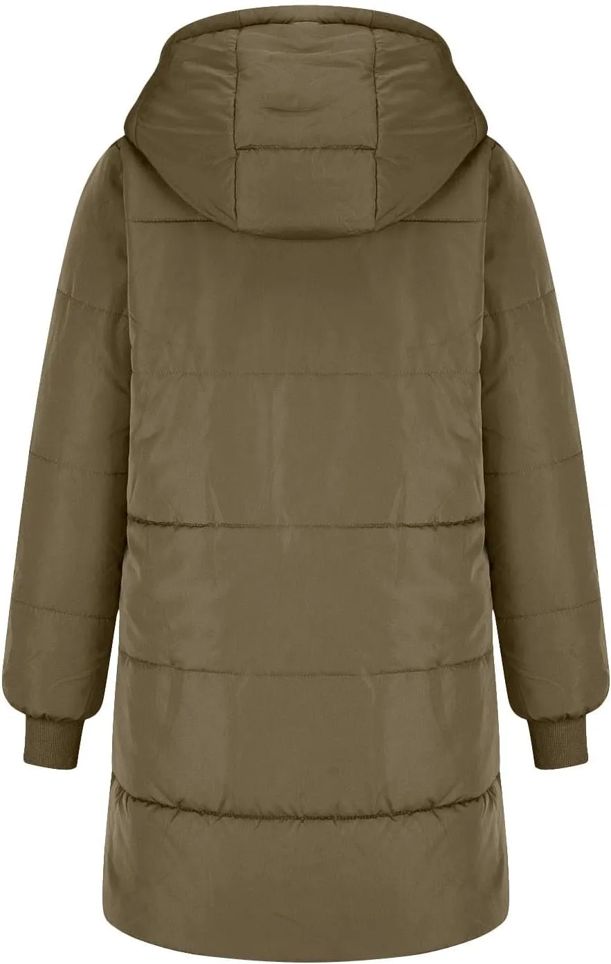 Womens Winter Jacket, Zipper Puffer Down Jackets Long Sleeve Casual Outerwear Trendy Mid Long Warm Outerwear
