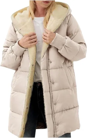 Womens Winter Jacket, Zipper Puffer Down Jackets Long Sleeve Casual Outerwear Trendy Mid Long Warm Outerwear