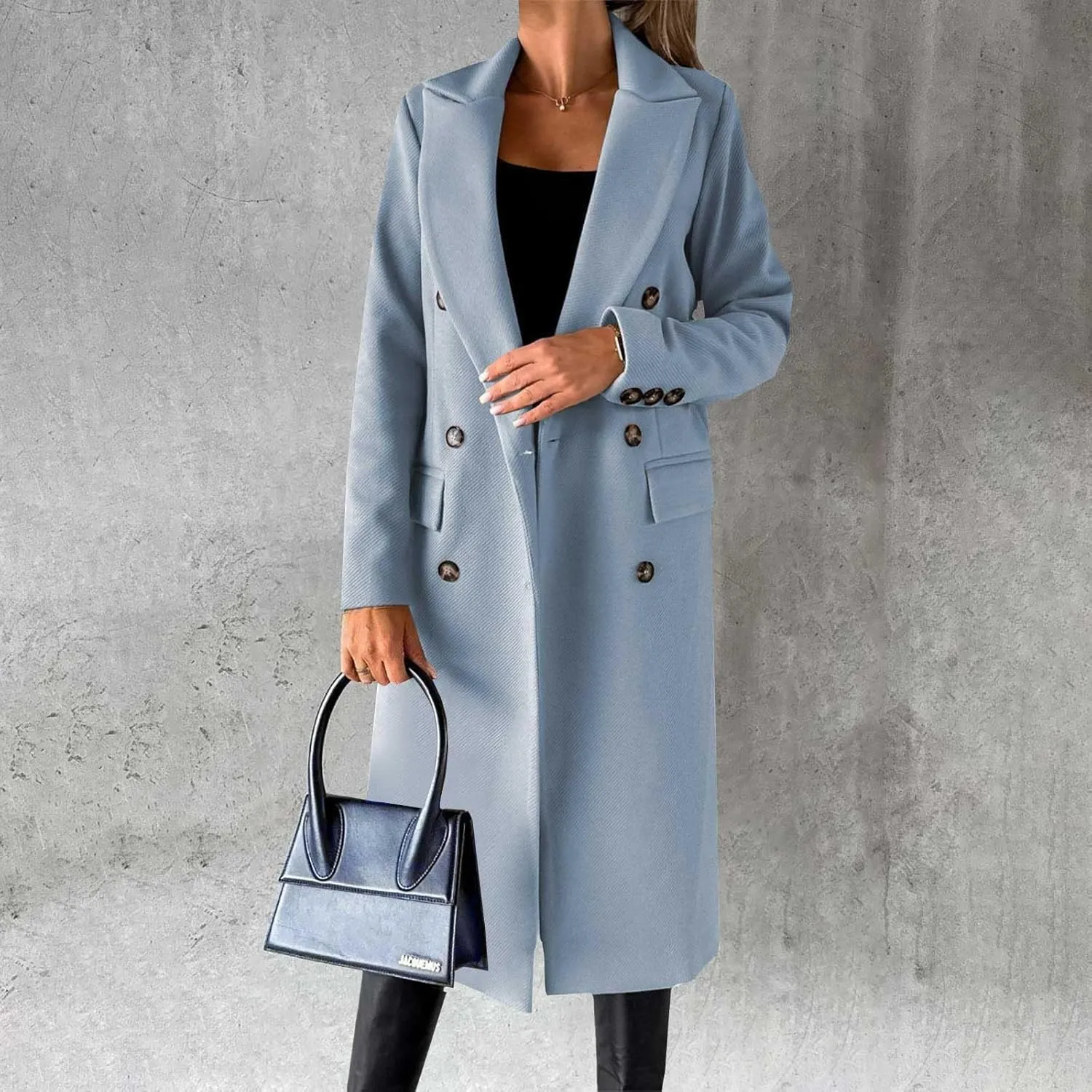 Women's Winter Trench Coats Classic Lapel Single Breasted Long Pea Coats Oversized Casual Formal Office Wool Overcoat