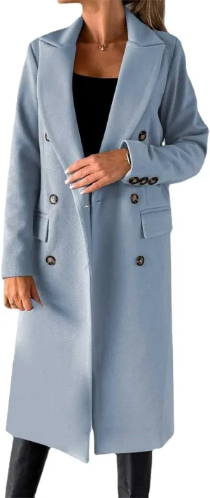 Women's Winter Trench Coats Classic Lapel Single Breasted Long Pea Coats Oversized Casual Formal Office Wool Overcoat