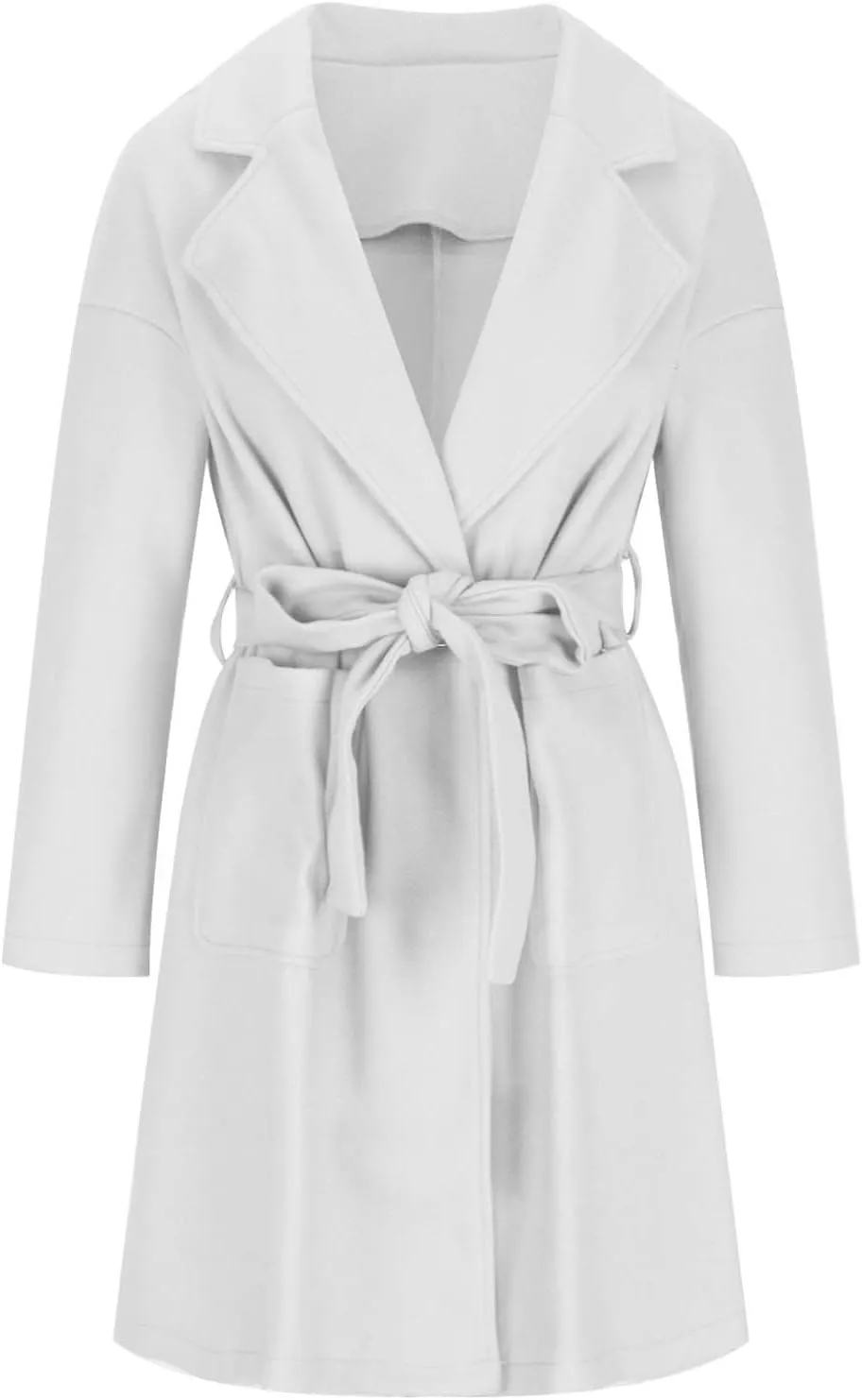 Women's Winter Wool Blend Peacoat Lapel Outerwear Trendy Jacket Casual Elegant Business Long Trench Coats with Belt