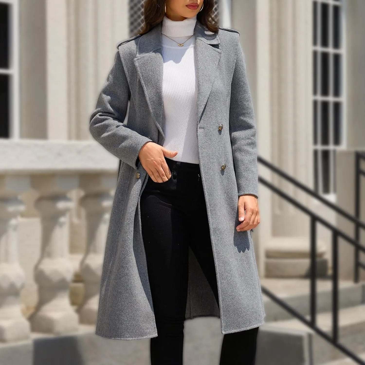 Wool Blend Wrap Coat Women's Superior 70% Wool Coat, Classy Long Wool Coat with Belt