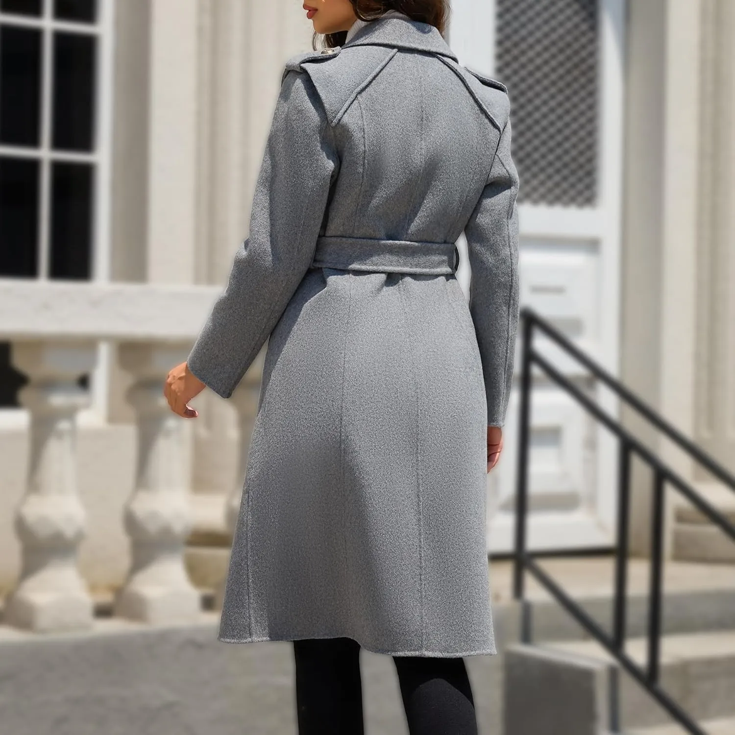 Wool Blend Wrap Coat Women's Superior 70% Wool Coat, Classy Long Wool Coat with Belt