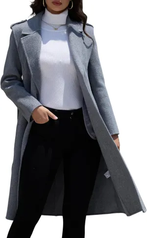 Wool Blend Wrap Coat Women's Superior 70% Wool Coat, Classy Long Wool Coat with Belt