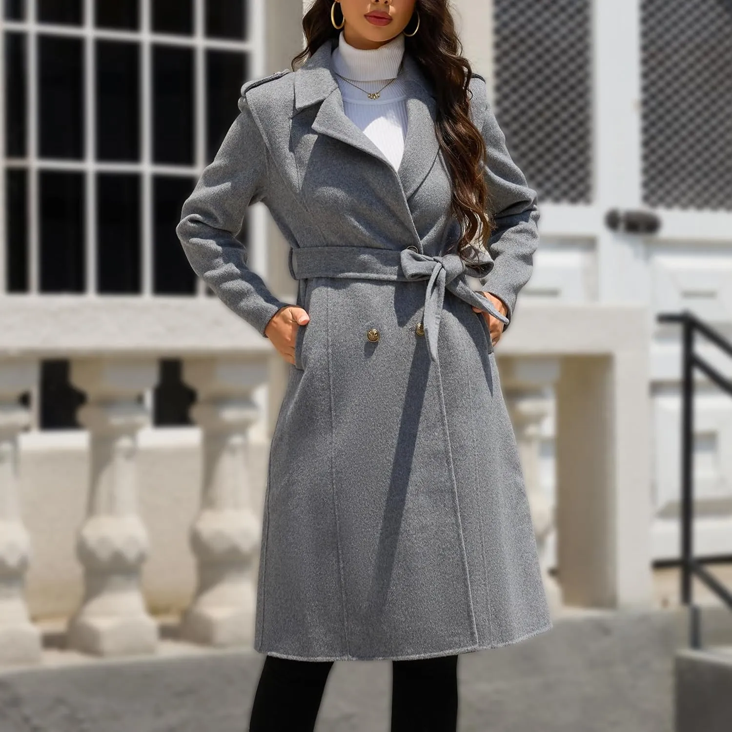 Wool Blend Wrap Coat Women's Superior 70% Wool Coat, Classy Long Wool Coat with Belt