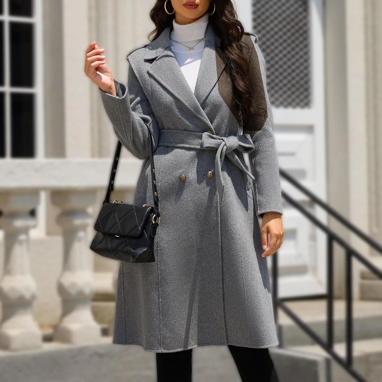 Wool Blend Wrap Coat Women's Superior 70% Wool Coat, Classy Long Wool Coat with Belt