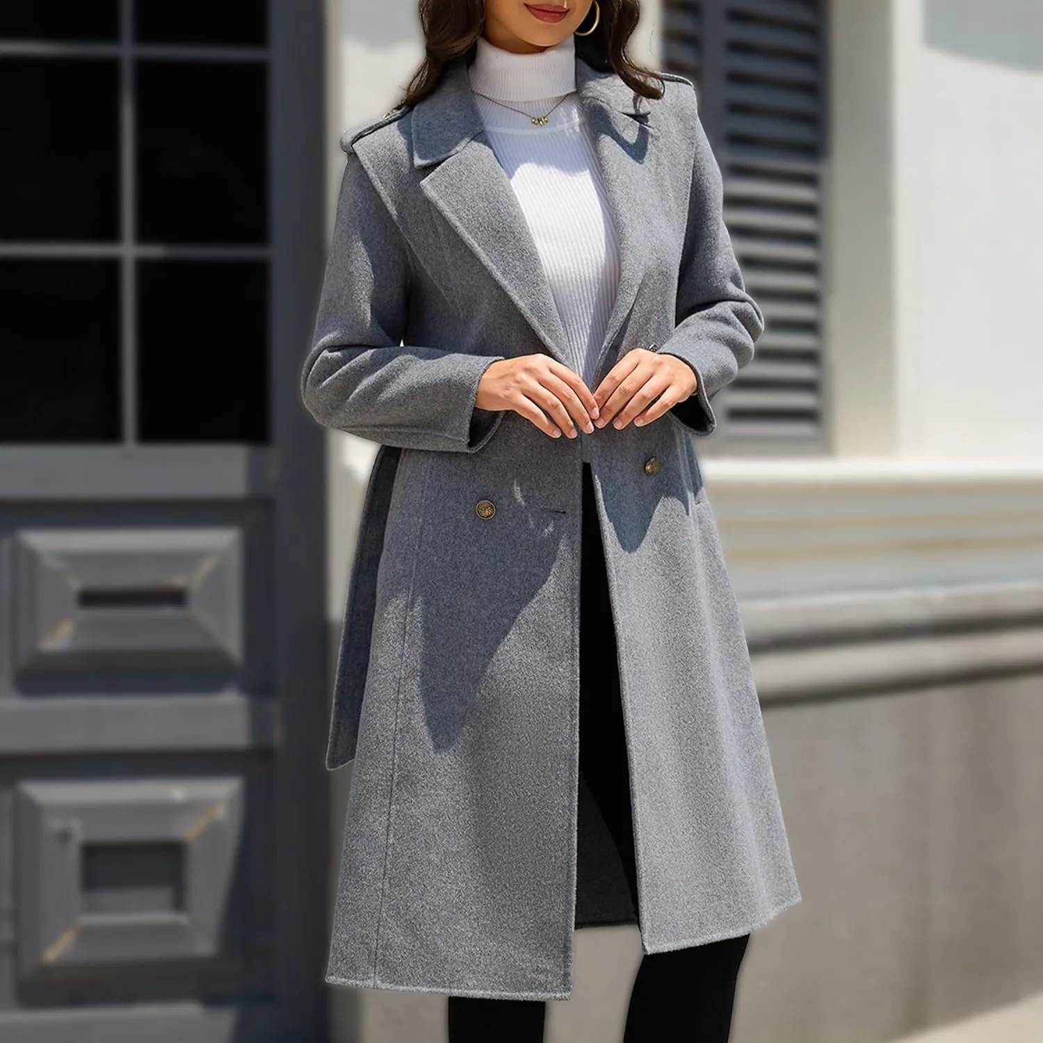 Wool Blend Wrap Coat Women's Superior 70% Wool Coat, Classy Long Wool Coat with Belt