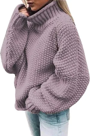 XUETON Womens Oversized Turtleneck Sweater Batwing Long Sleeve Casual Lightweight Loose Chunky Knit Pullover Knit Jumper Tops(Purple,X-Large)
