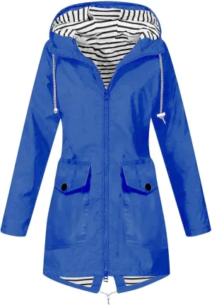ZEFOTIM Womens Rain Jacket with Hood Waterproof Light Weight Casual Raincoat with Pockets Zip Up Travel Hiking Jackets