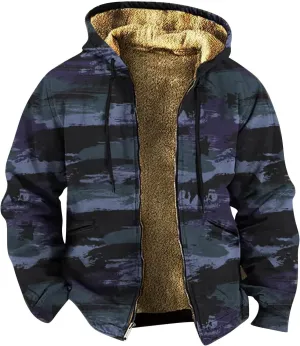ZYXTIM Fleece Lined Hoodies for Men Zip Up Thick Sherpa Warm Winter Jackets Heavyweight Camo Vintage Trucker Jackets Big&Tall