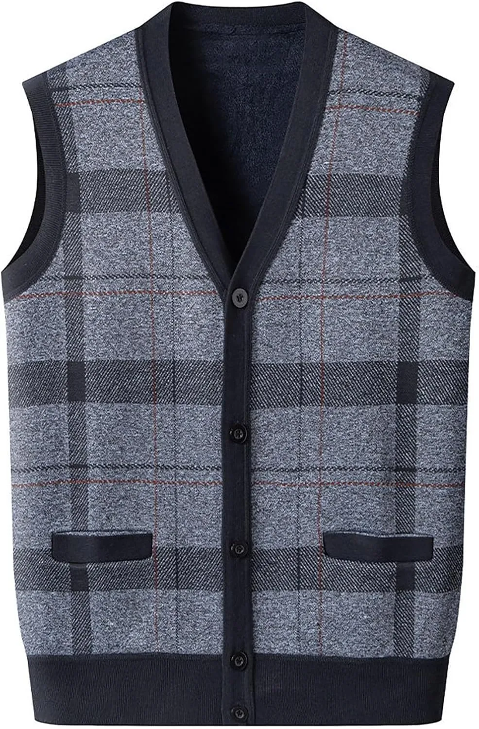 ZYXTIM Mens Sleeveless Sweater Knitted Argyle Vest Vest V-Neck Button Down Lightweight Warm Cozy Cardigan Vest with Pocket