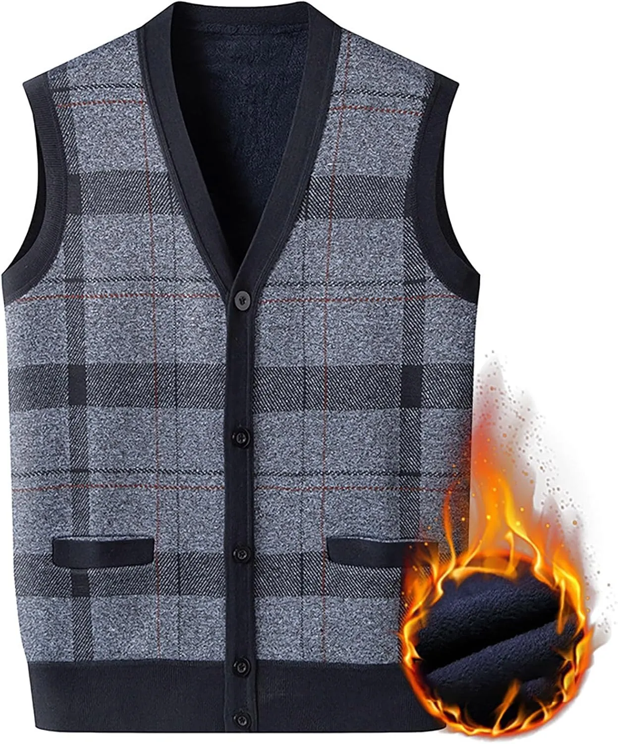 ZYXTIM Mens Sleeveless Sweater Knitted Argyle Vest Vest V-Neck Button Down Lightweight Warm Cozy Cardigan Vest with Pocket