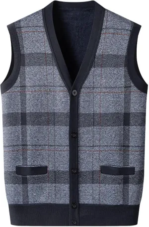 ZYXTIM Mens Sleeveless Sweater Knitted Argyle Vest Vest V-Neck Button Down Lightweight Warm Cozy Cardigan Vest with Pocket